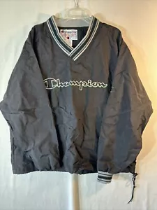 Champion Pullover Windbreaker Jacket Size Large Original Logo Vintage Black - Picture 1 of 4