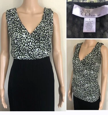 NUEVA Camiseta sin Mangas Doble Malla Talla L Nueva Sin Etiquetas Negra Verde Pullover Nine & Co Foto 1 de 4