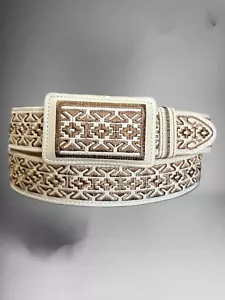 Cinto bordado vaquero Charro de piel Men’s Western Cowboy Belt embroidered - Picture 1 of 3