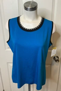 Exclusively Misook Petite Blue & Black Sleeveless Tank Top. Size Large - Picture 1 of 5