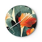 Nowoczesny zegar ścienny 40x40cm Okrągły analogowy zegar szklany Botanika Boho Grunge Art Szkło Dekoracja