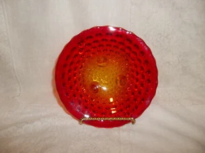 VINTAGE GLASS RED/YELLOW FOOTED DISH HOBNAIL - Picture 1 of 2