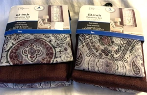 NEW 2 Window Curtain Sets 4 Panels and 4 Sheers Burgundy Gray 63" L x 27.5" W - Picture 1 of 6