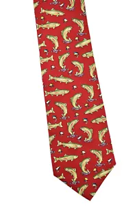 Vintage 100 % Seide Regenbogenforelle Krawatte Fischmotiv rot Alynn Halsbekleidung USA - Bild 1 von 9