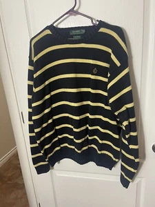 Men’s  Lauren Ralph Lauren Navy Blue Yellow Striped Pullover Sweater XL - Picture 1 of 6