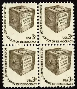 US Stamp Scott # 1584 Mint NH Block - 3 Cents Ballot Box Americana Series Issue - Picture 1 of 1