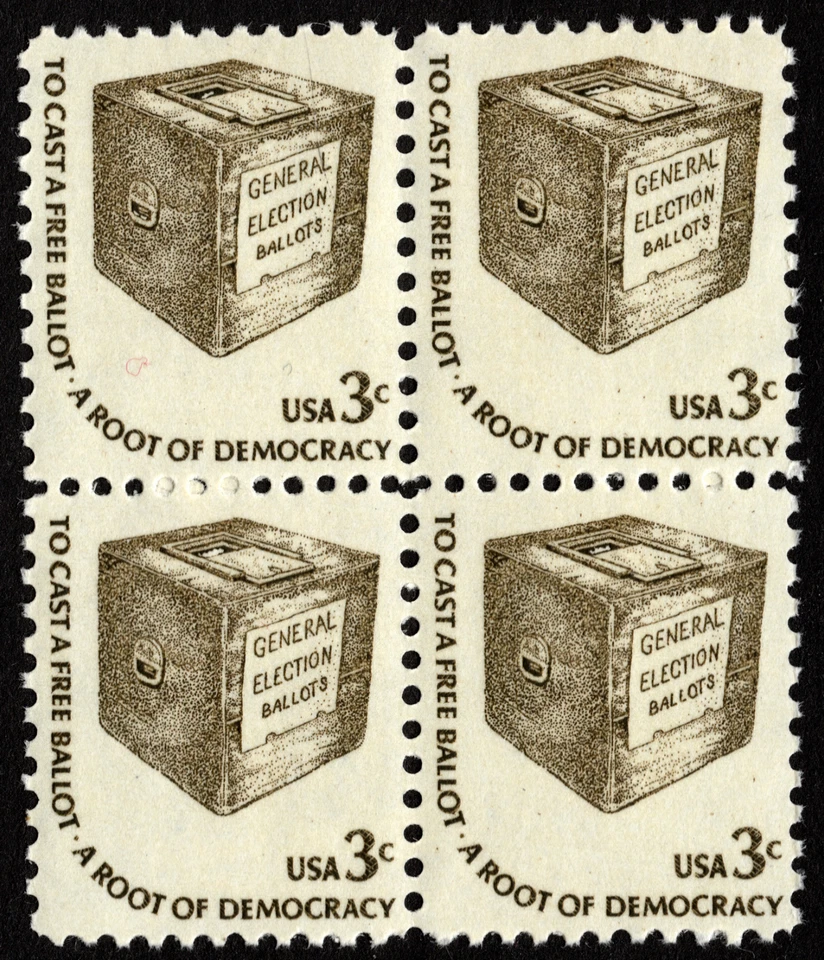 US Stamp Scott # 1584 Mint NH Block - 3 Cents Ballot Box Americana Series Issue - Image 1 of 1