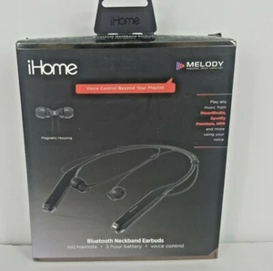 iHome Bluetooth Neckband Earbuds with Voice Control, black, NIB - Picture 1 of 6
