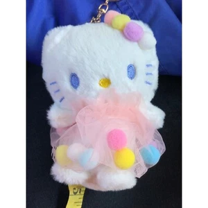 Hello Kitty Plush Sanrio Keychain Kawaii Tutu Dress Pastel Pom Poms Kids - Picture 1 of 5