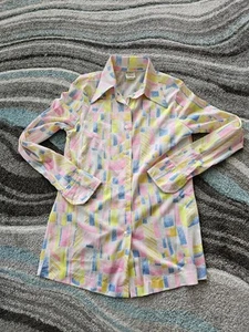 Camisa discoteca vintage cuello daga para mujer 14 mediana neón abstracta - Imagen 1 de 7
