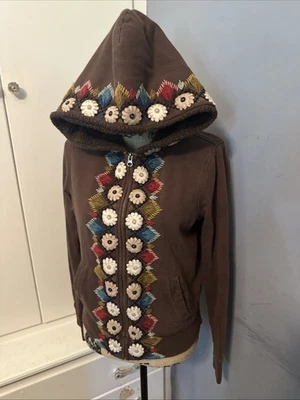 Vintage Lucky Brand Hoodie Sweatshirt Embroidered Floral Zip Womens Medium - Image 1 of 4