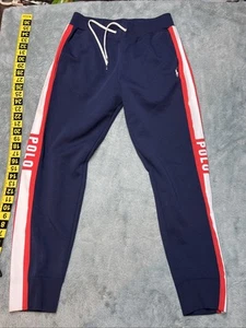 Polo Ralph Lauren Sweatpants Men’s M Heavy Striped Logo Preppy Drawstring - Picture 1 of 14