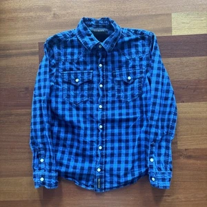 True Religion Shirt Womens Small Blue Flannel Long Sleeve Pearl Snap Western - Picture 1 of 6