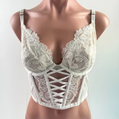 Victoria's Secret Dream Angels malha e renda com aro desossado espartilho marfim top G novo com etiquetas - Imagem 1 de 4