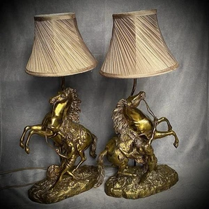 Pair of Solid Brass Horse Table Lamps – Marly Horses by Coustou - 9.5kg Each - Picture 1 of 24