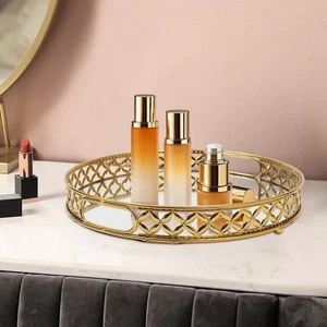 Vassoio decorativo con manici vassoio vanità a specchio per bancone bagno oro - Foto 1 di 16