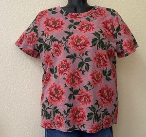 T-shirt donna Old Navy MEDIUM PETITE manica corta girocollo FLOREALE rosa rosso cotone - Foto 1 di 4