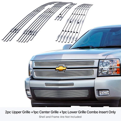适用于 2007 - 2013 雪佛兰 Silverado 1500 不锈钢镀铬钢坯格栅插入组合 — 第 1/4 张图片