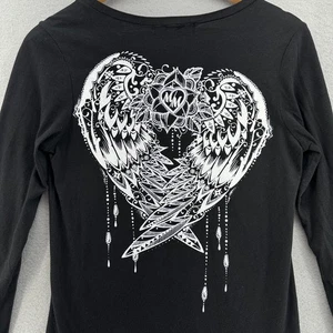 Metal Mulisha schwarz Langarm V-Ausschnitt Top Herz Flügel Native Floral Gr. M Moto - Bild 1 von 9