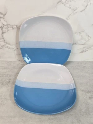 Lote 2 Pequeñas Gibson Hogar Modernas Tonos Surrealistas Placa Azul Cuadrada Blanca Rayas USADAS Foto 1 de 4