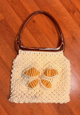 Monedero macramé mariposa de colección hecho a mano mango de plástico Foto 1 de 4