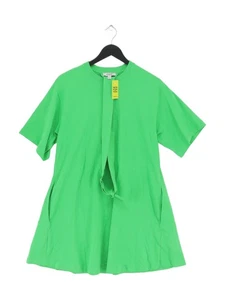 COS Women's Midi Dress XS Green 100% Cotton Short Sleeve Midi Round Neck A-Line - Picture 1 of 5