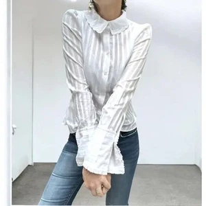 Sonia Rykiel Sheer Striped White Cotton Lightweight Button Up Shirt Sz 40/ Med - Picture 1 of 15