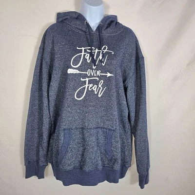 Sudadera con capucha para mujer J America talla XXXL azul marino Faith Over Fear gráfico brillo Foto 1 de 4
