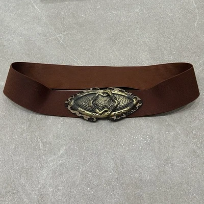 Cinturón Cintura Elástico Vintage M/L Marrón Borde Leopardo Cierre Latón Boho Western28-32 Foto 1 de 4