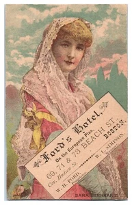 Victorian Actress Sara Bernhardt Trade Card Promoting Lord's Hotel in Boston C5 - Picture 1 of 2