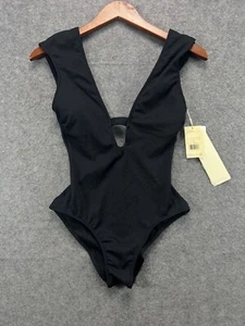 NWT Gottex Elle Deep Plunge Flared Sleeve One Piece Swimsuit Womens 6 Black - Picture 1 of 10