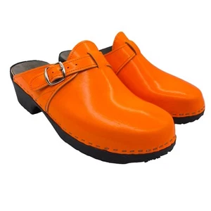 Sandgrens Swedish Clogs Size 45 neon orange patent leather unisex nurse - Picture 1 of 10