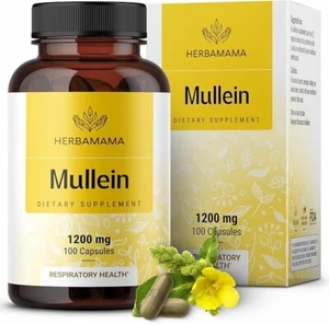 HERBAMAMA Mullein Leaf Capsules Respiratory Health - Organic Mullein Leaf Extrac - Picture 1 of 6