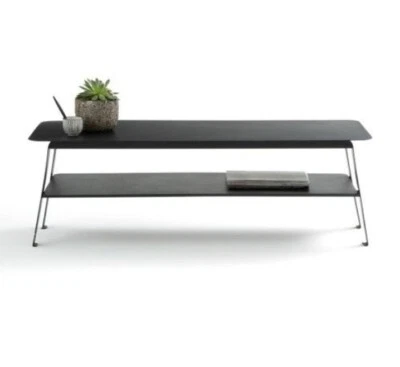 Table basse noire double plateaux en métal acier Hiba La Redoute, Très Bon État  - Photo 1/4