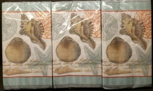 Lot of 3 By the Sea Ocean Seashells Summer Luau Theme Party Paper Napkins Towels - Picture 1 of 3