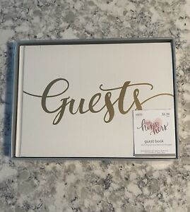 Studio His & Hers White Guest Book Gold Letters 8X5.75in 50page NEW (unopened)