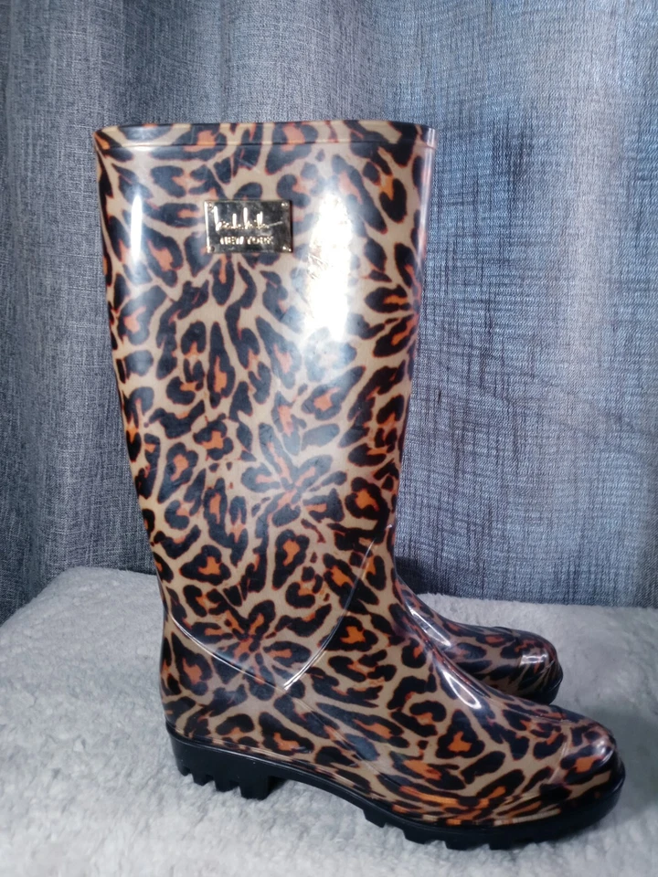 Botas de lluvia Nicole Miller New York Cheetah Animal Print de goma para mujer talla 6 Foto 1 de 4