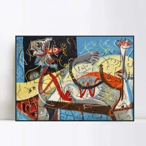 Gerahmte Leinwand Giclée-Druck Kunst stenografische Figur von Jackson Pollock 24"x32" - Bild 1 von 6