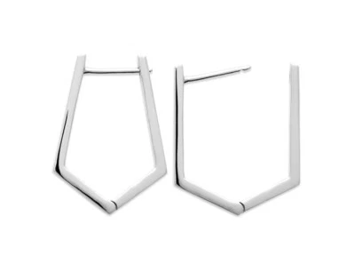 Orecchini A Cerchio In Argento 925/000 Rodio - Pentagono - Immagine 1 di 4