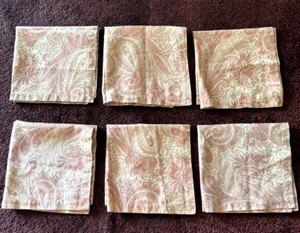 Pottery Barn Paisley Jacquard Napkins Pink Beige Cotton Italy (Set of 6) - Picture 1 of 7
