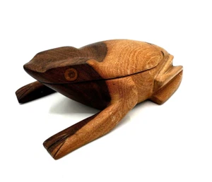 Scatola portagioie rana in legno arte popolare intagliata a mano gioielli con cerniera, monete vintage - Foto 1 di 11