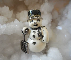 Judith Jack Sterling Silver Enamel Snowman Marcasite Brooch  E33-2 - Picture 1 of 6