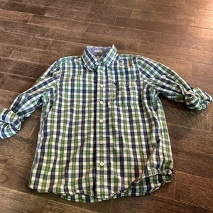 Abercrombie Kids Boys Muscle Longsleeve Button Down Navy Green Plaid Shirt Sz XL - Picture 1 of 3