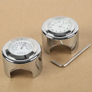 7/8" 1" Universal for Motorcycle Handlebar Chrome Mount Dial Clock & Thermometer - Picture 1 of 11