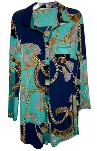 Top túnica Timing para mujer talla 1X estampado ecuestre borlas cadenas abotonadas - Imagen 1 de 9