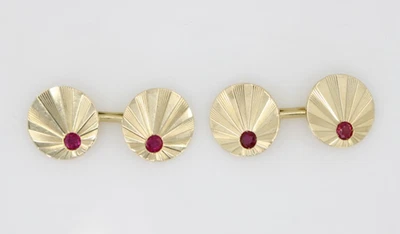 Vintage Cartier 14K Yellow Gold Round Ruby Cufflinks - Image 1 of 4