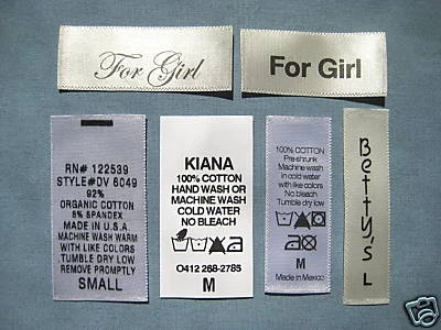 1000 PIEZAS ETIQUETA IMPRESA SATINADA PERSONALIZADA ROPA ETIQUETAS DE COSTURA - ETIQUETAS DE CUIDADO CON LOGOTIPOS Foto 1 de 2