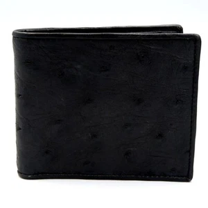 New Genuine Black Ostrich Leather interior Soft Skin Men Bi-fold Slim Wallet. - Bild 1 von 9