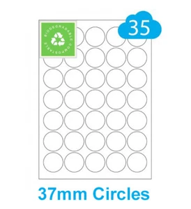 37mm Round Biodegradable Labels - 35 Compostable Printer Stickers Per A4 Sheet - Picture 1 of 1