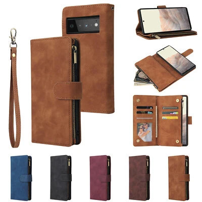 For Google Pixel 8A 9 Pro 7 6 Zip Wallet Case Leather Magnetic Flip Phone Cover - Image 1 of 4